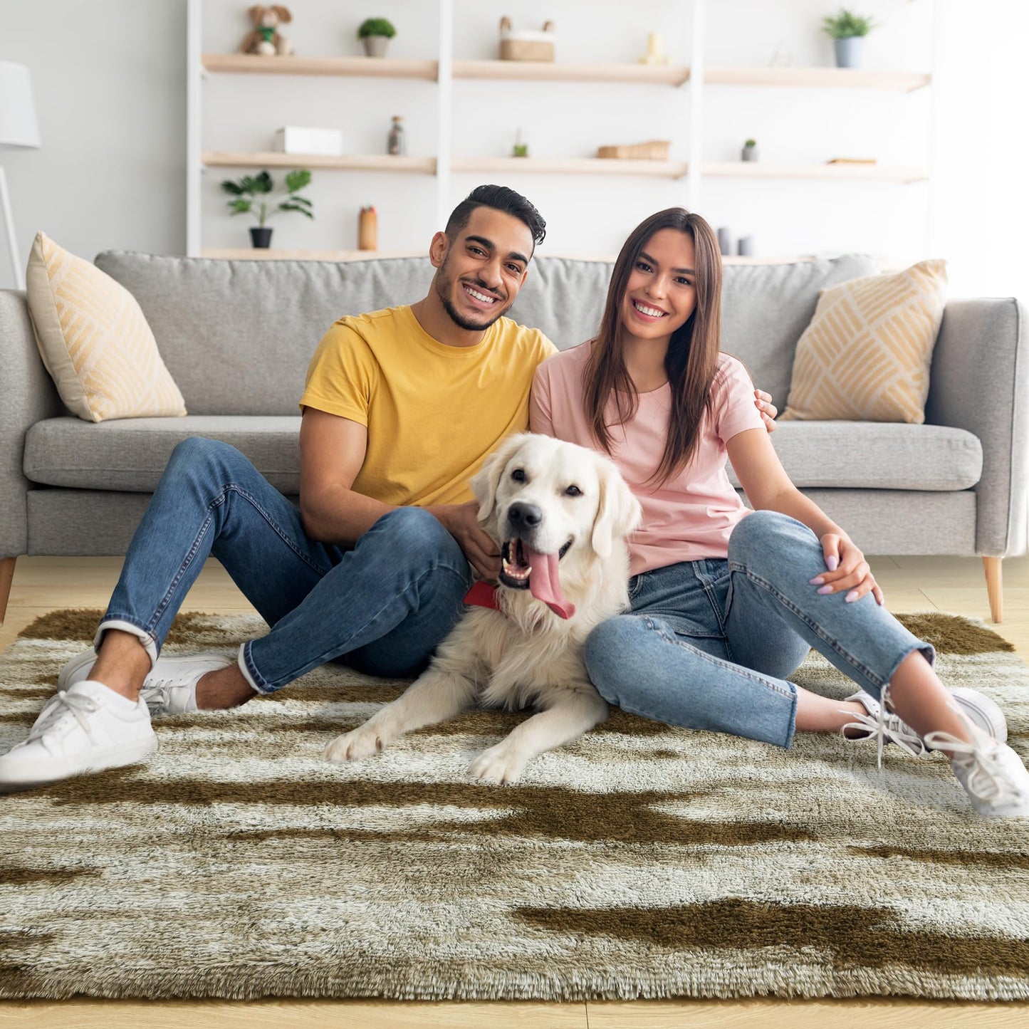 Noahas Fluffy 4x6 Area Rugs for Bedroom Living Room,Shag Khaki Thick Throw Floor Carpet,Soft Shaggy Bedside Non-Slip Plush Dorm Nursery Kids Rug