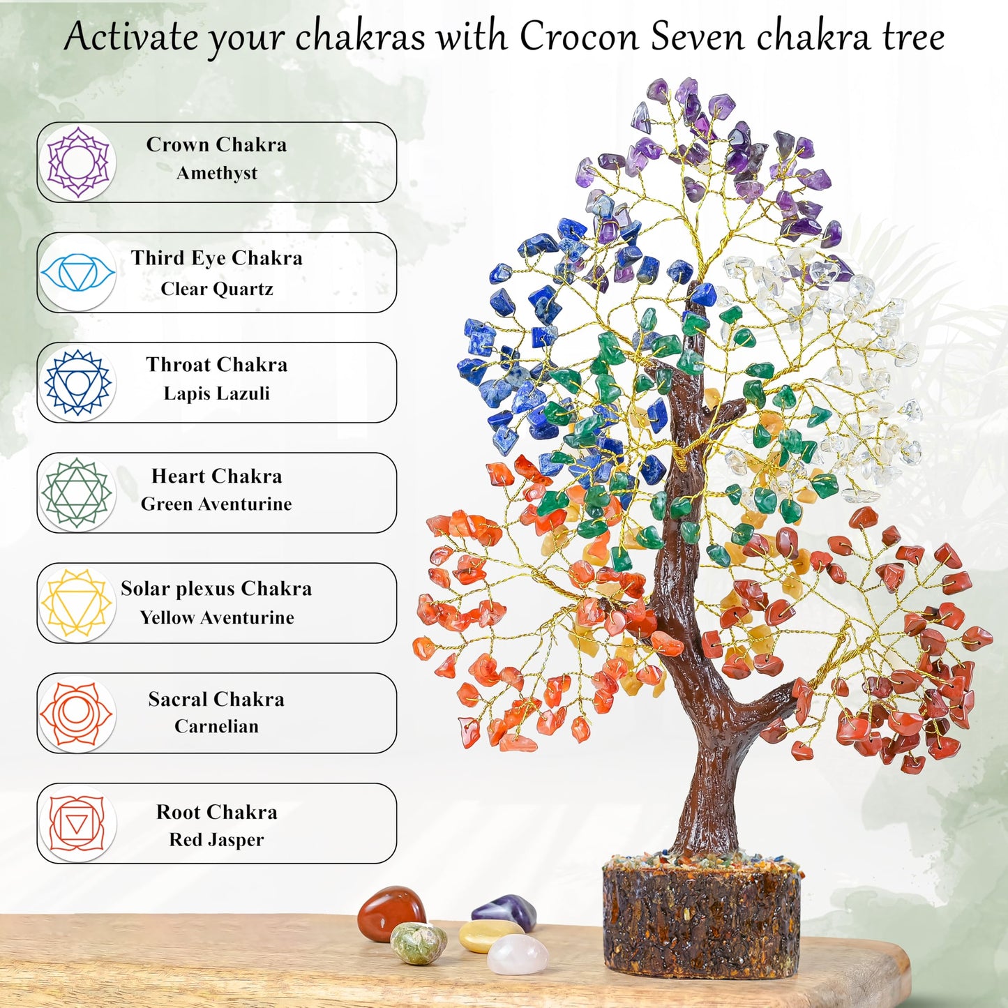 Crocon® Natural Trunk 7 Chakra Crystals Tree of Life, Birthday Gifts for Women, Men & Friends, Crystals & Healing Stones, Home Decor, Men Gift Ideas, House Warming Gifts New Home for Mom & Sister