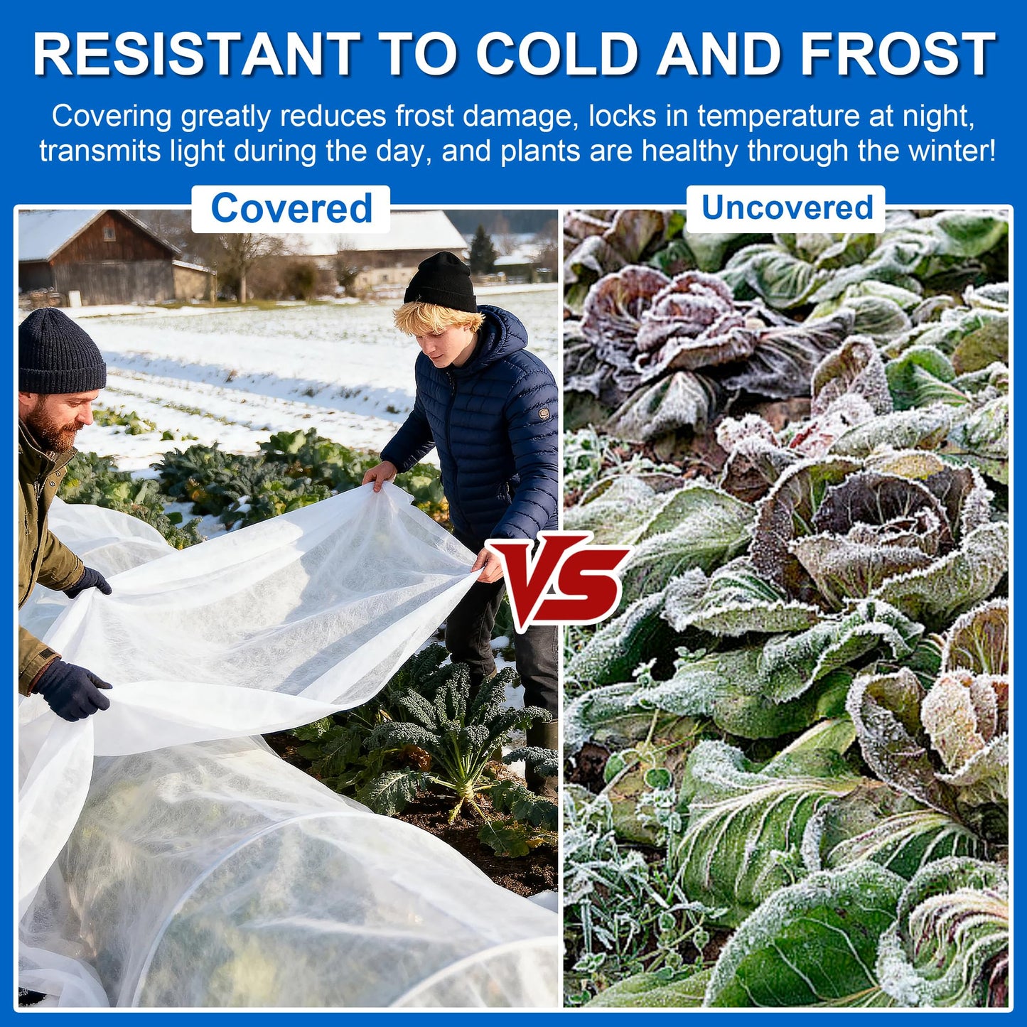 eisoco Plant Covers Freeze Protection, 10 * 40FT 1.1 oz/yd² Large Thick Frost Blankets for Outdoor Plants in Winter, Floating Row Cover for Vegetable Garden, Frost Cloth Plant Freeze Protection
