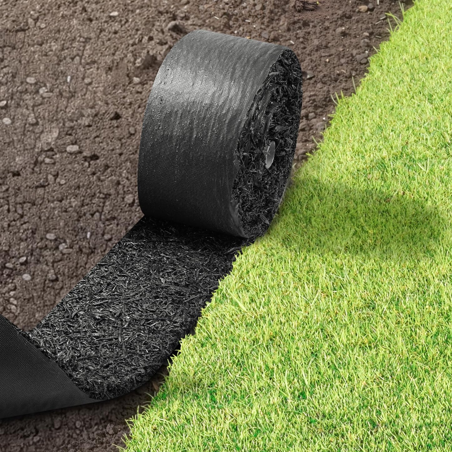 VEVOR Rubber Mulch Mat Roll, 4 Rolls 120 x 4.5 in, Recycled Rubber Permanent Mulch Edging Border, Natural-Looking Flower Barrier with Stakes, 0.5 in Thick Cuttable Garden Edgings for Landscaping