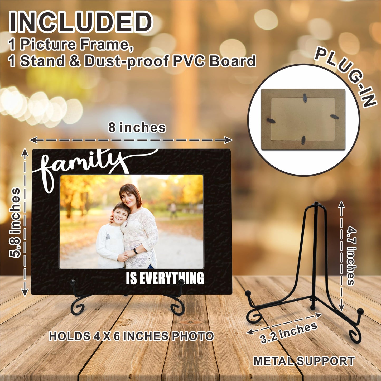 4"X 6" Wooden Photo Frame With A Metal Stand, Family Is Everything - Black & White Wooden Picture Frame Gift For Family, Tabletop Photo Display, Home Decor & Accessories(Horizontal) - 07