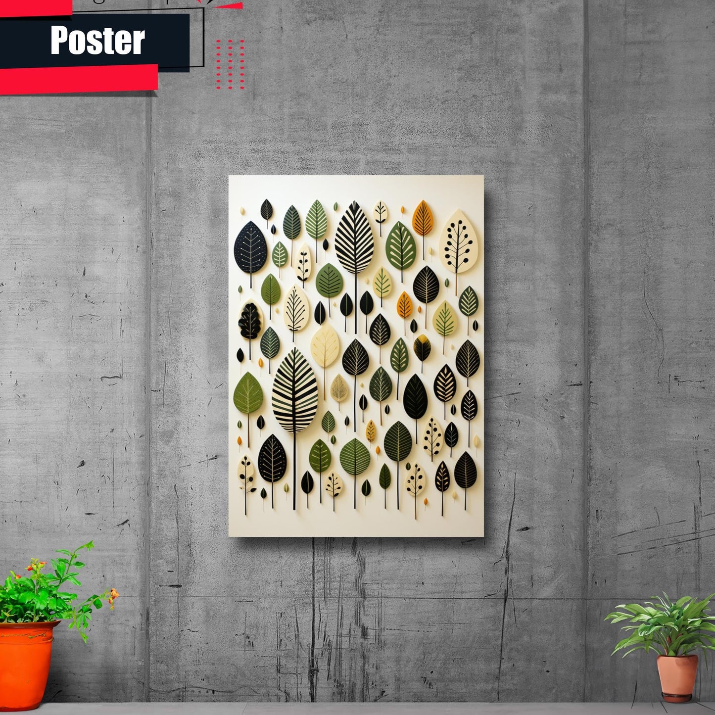 Scandinavian Folk Art, Black and Beige Abstract Botanical Wall Art for Scandinavian Home Decor, Poster Prints, Art Decor