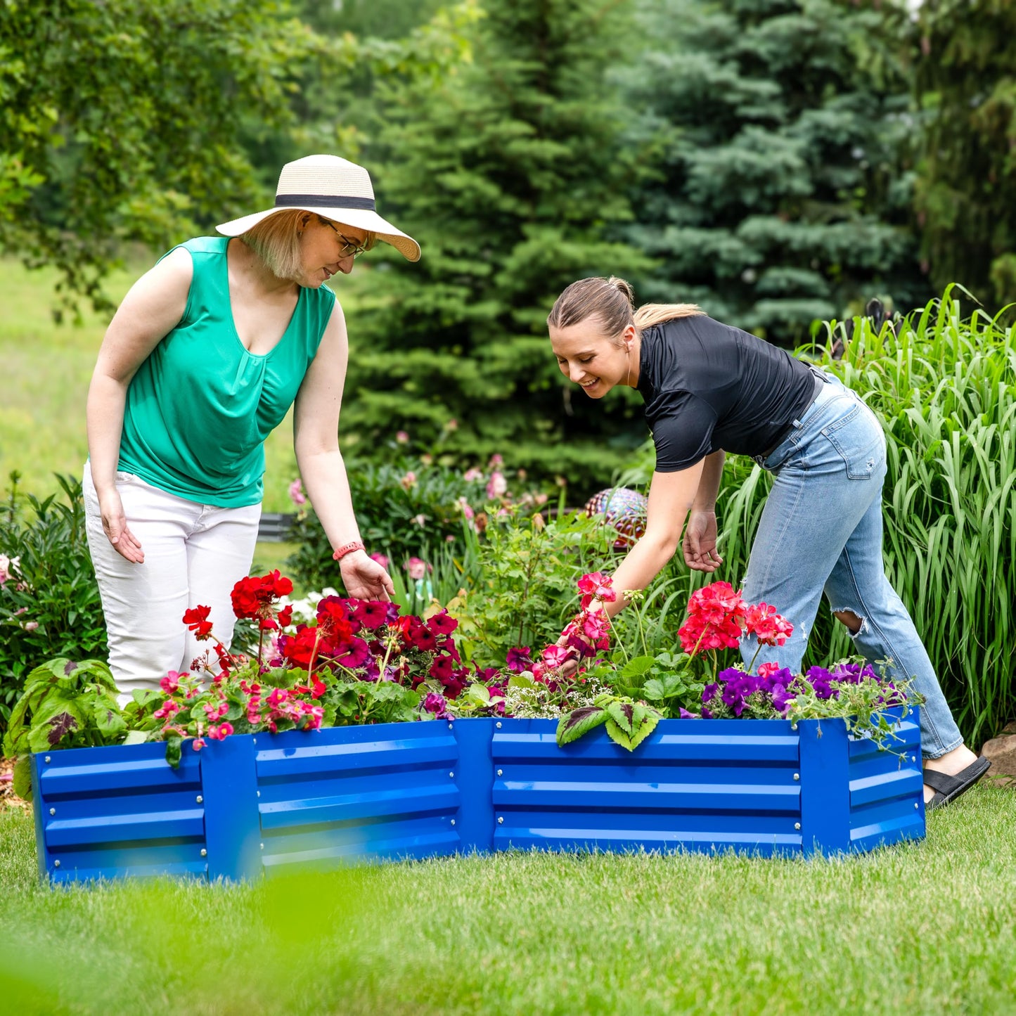Sunnydaze Galvanized Raised Garden Bed - Metal Raised Bed for Gardening - Outdoor Planter Box for Flowers, Plants, and Vegetables - Blue - 12" L-Shaped