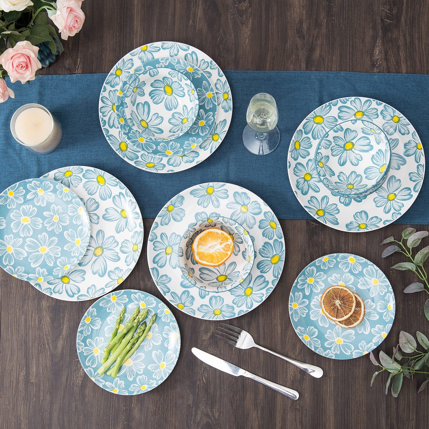 SAGOSKAT 12-pieces Dinnerware Set Ceramic Dish Set Plates Sets Service for 4, Bowl Sets, Stoneware Dinnerware Sets, 12pcs Plate and Bowl Set for kitchen