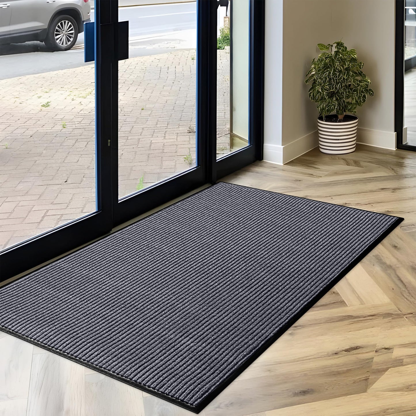 MaxMat® Extra Large Commercial Floor Mat, 3 x 5 Feet Rubber Border Heavy Duty Made in USA Commercial Door Mat, Waterproof, Low-Profile, Easy to Clean, Rubber Entry Mudroom Rug (Charcoal Grey)