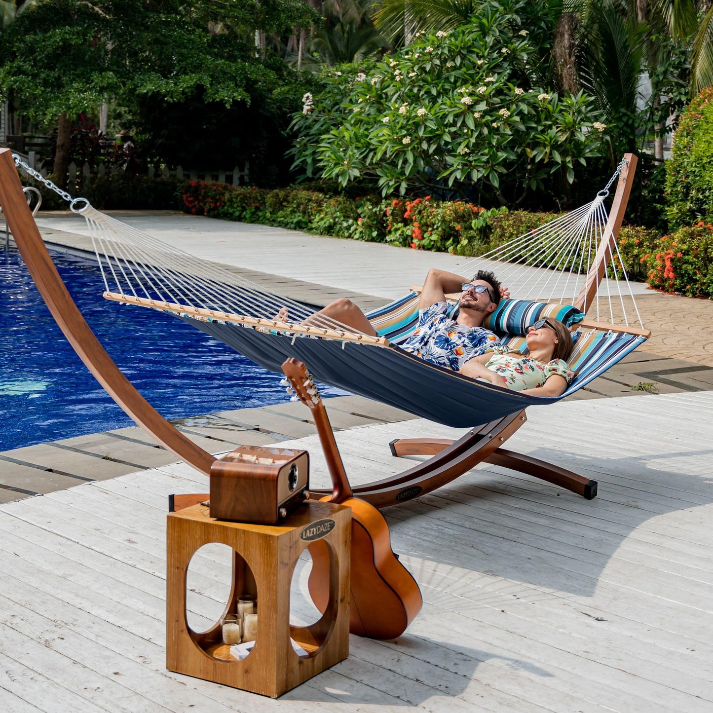 Lazy Daze Hammocks 12 FT Quilted Fabric Double Hammock with Spreader Bars and Detachable Pillow, 450lbs Weight Capacity