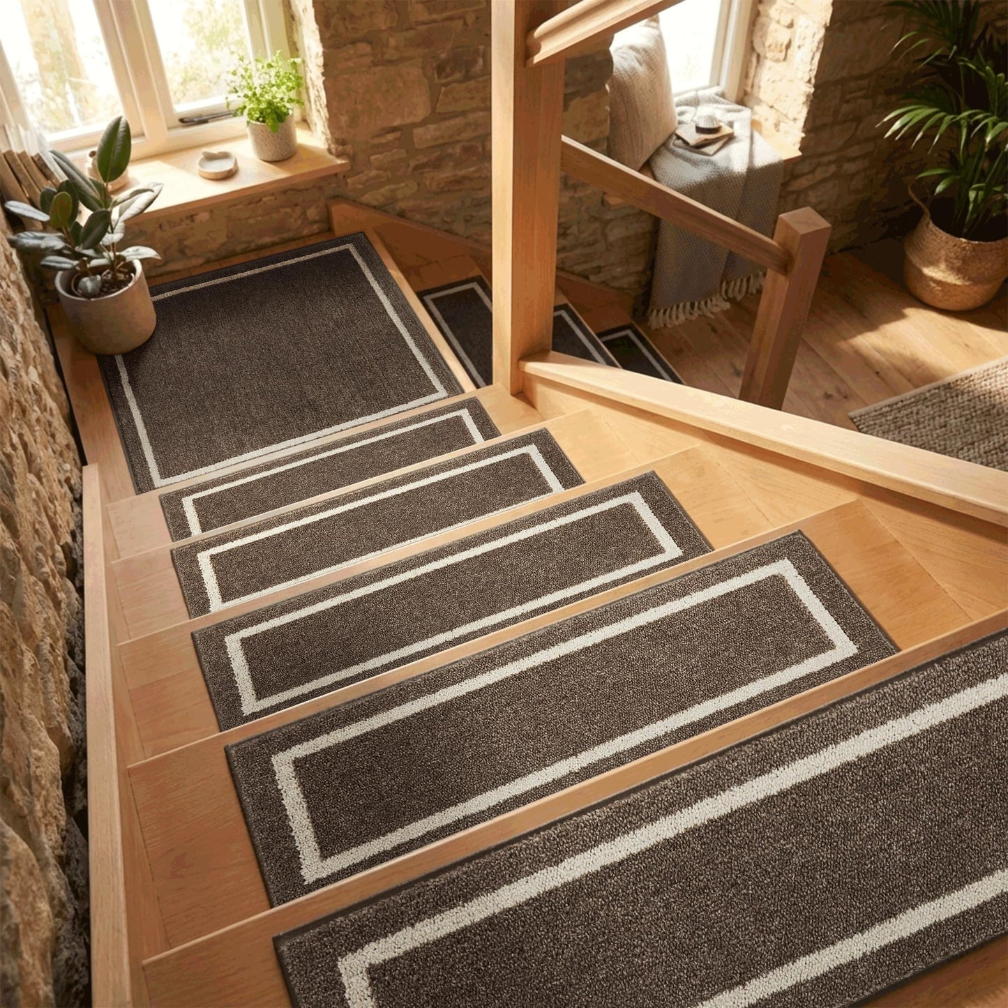 COSY HOMEER Soft Stair Treads Non-Slip Carpet Mat 28inX9in Indoor Stair Runners for Wooden Steps,Stair Rugs for Kids and Dogs, 100% Polyester TPE Backing 10pcs,Brown