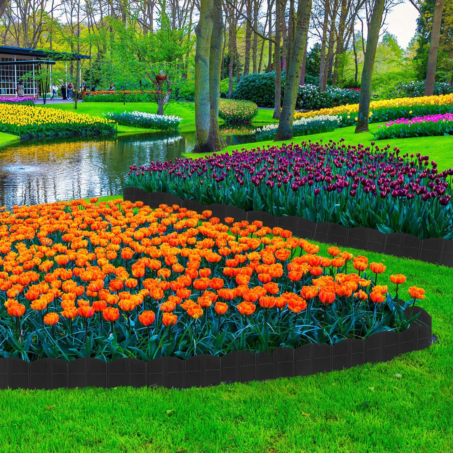 Vashly 40Ft Landscape Edging No Dig, 5.9In Garden Edging Border with 40Pcs Stakes, 40Pcs Plastic Flower Bed Border Flexible for Landscaping, Lawn Patio, Pathway, Black