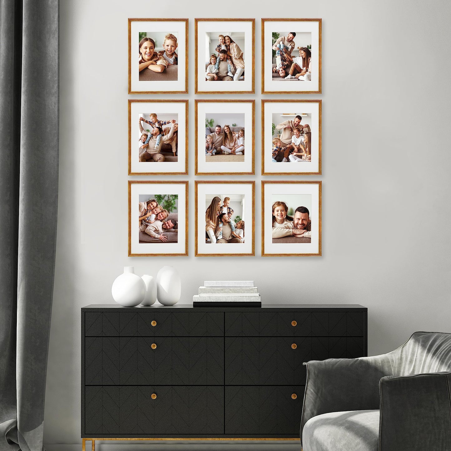 Sheffield Home 9 Piece Gallery Wall Frame Set, 11x14 Inch, Antique Bronze