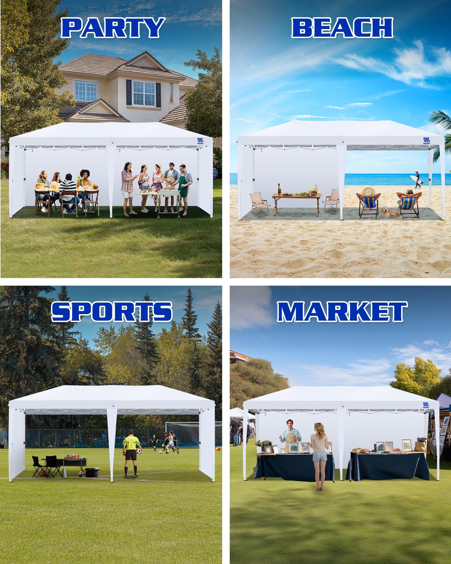 Fanpat 10x20ft Canopy Sidewalls fit 10x20ft Pop Up Tent, Waterproof 99% UV Protection Privacy Enclosure for Outdoor Events and Party, White (4Pcs Sidewalls Only, Frame and Top Not Included)