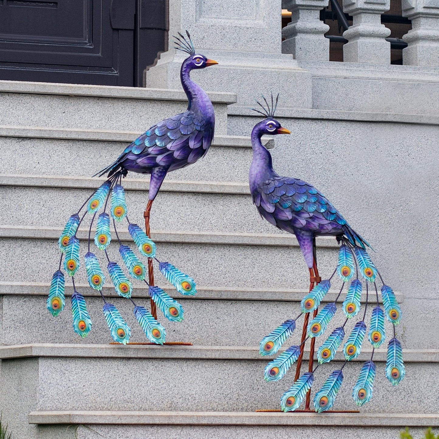 Kircust Purples Peacock Garden Statue and Sculpture, Metal Peacocks Yard Art Lawn Decor, Large Birds Garden Sculptures & Statues for Patio Backyard Pond Home Decoration