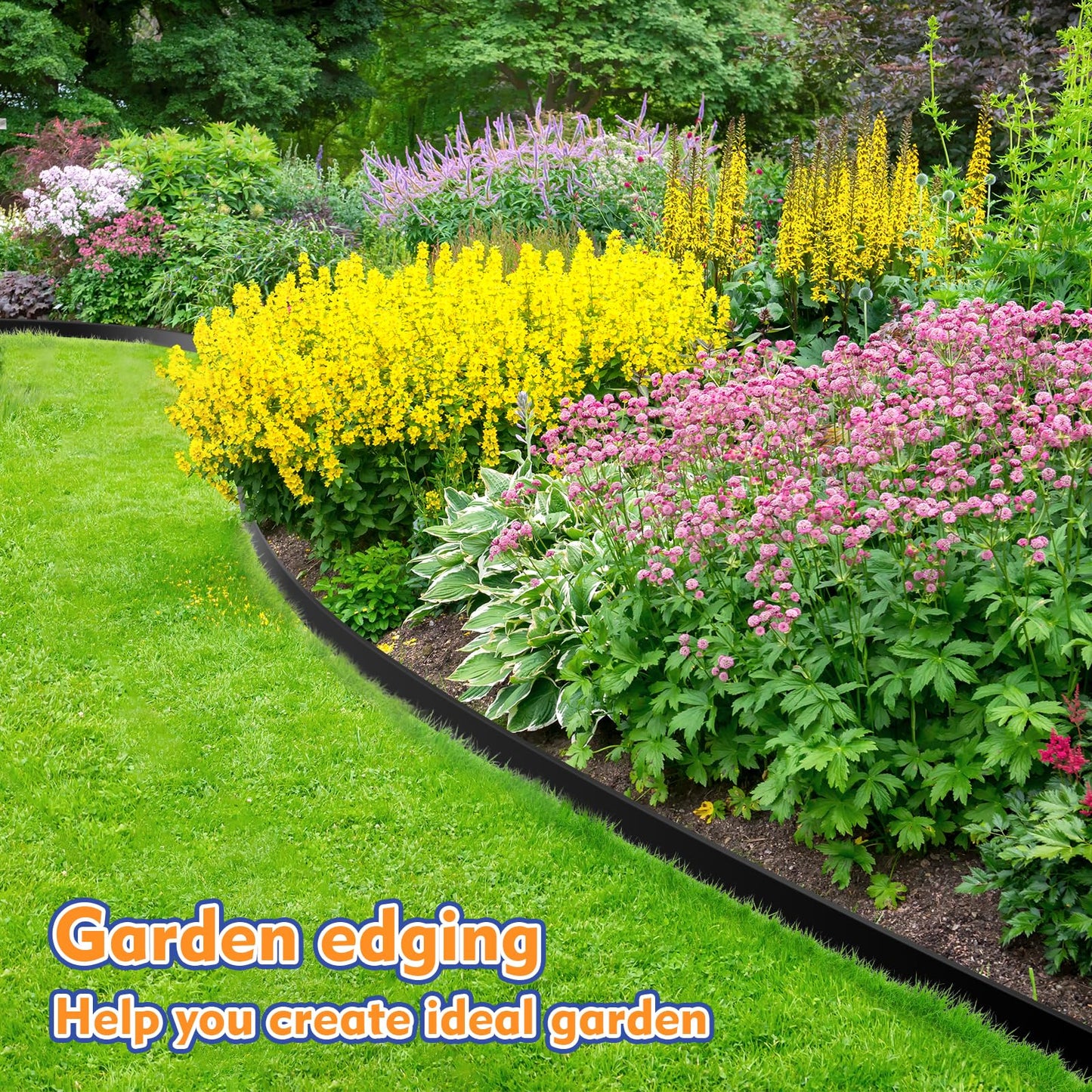 1.5 Inch x 100 FT Landscape Edging, Garden Edging Borders with 100pcs Upgrade Stakes, Flexible No Dig Plastic Garden Border for Lawn, Landscaping, Flower Beds and Yard
