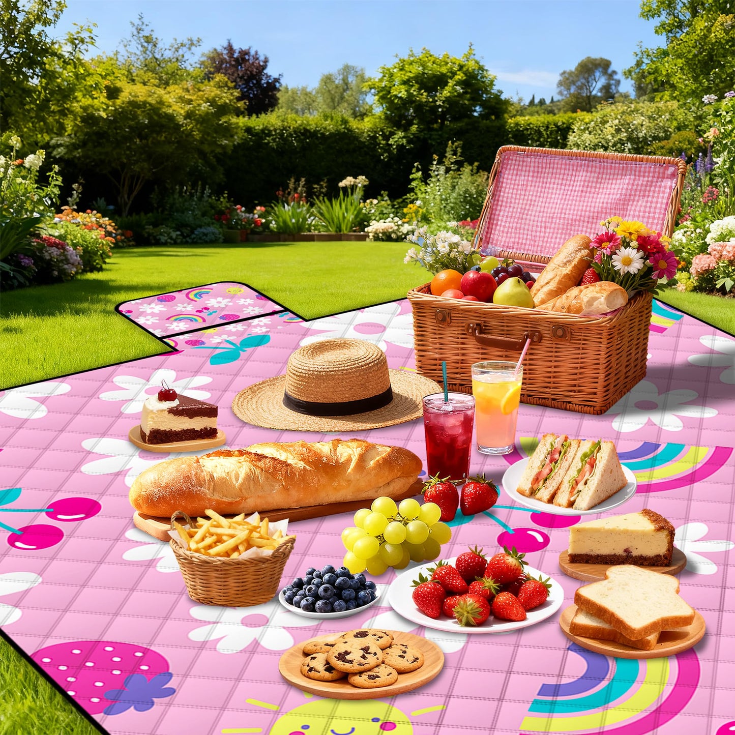 Extra Large Picnic Blanket Waterproof,80"x 80"Foldable Machine Washable Beach Blankets,Outdoor Blanket for 6-8 Adults, Picnic Mat Suitable for Indoor Crawling,Park Beach,Camping,Hiking, Travel(Pink)
