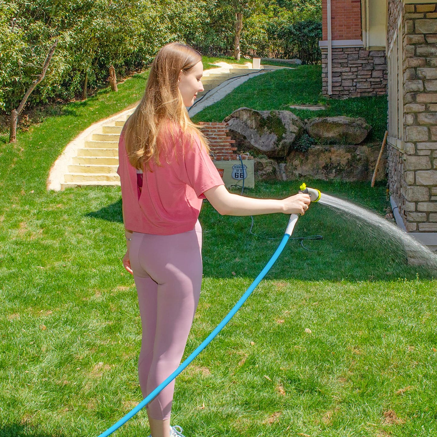 Fevone 75 ft Garden Hose No Kinking, Flexible Water Hose, Drinking Water Safe Hose, 5/8 Inner Diameter Hose, 3/4 Aluminum Fittings