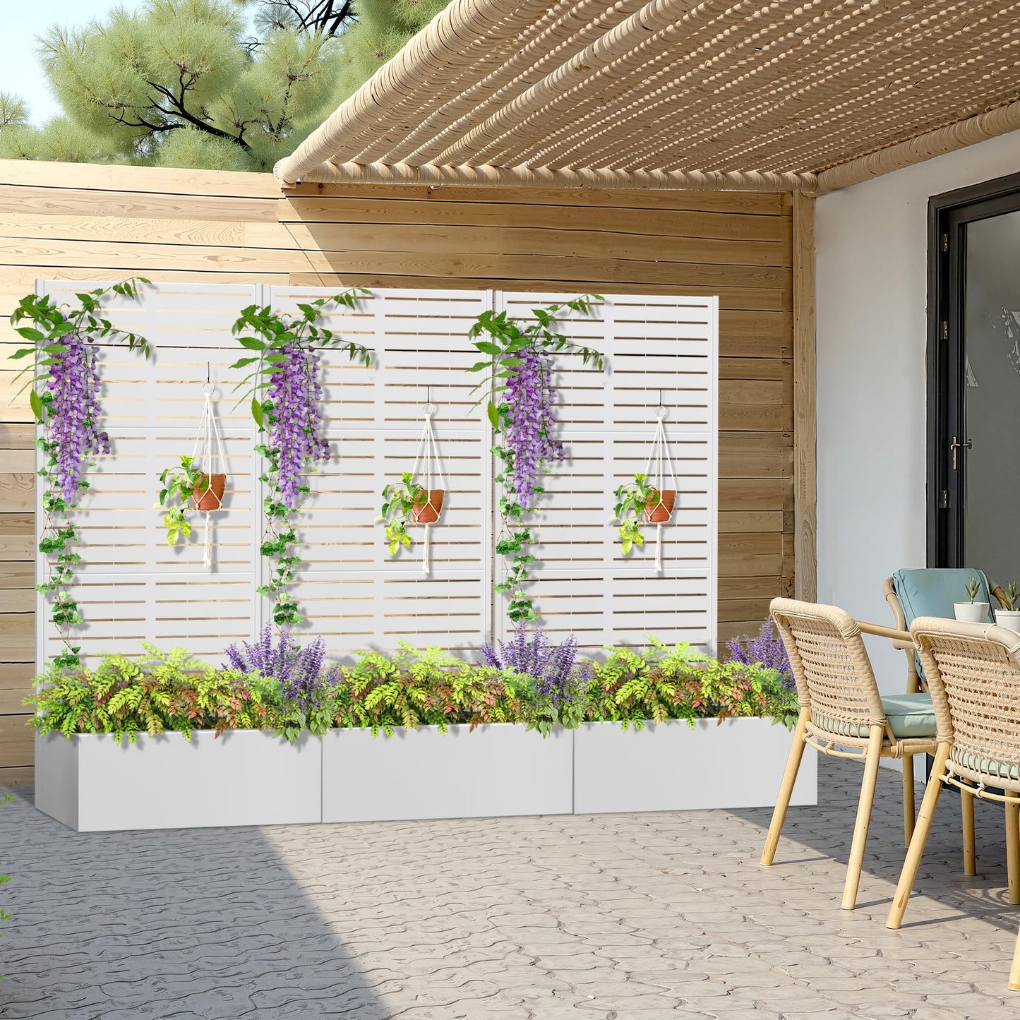 Metal Planter Box with Trellis, Heavy-Duty Raised Garden Bed for Climbing Plants, Drainage Hole, Outdoor Planter Box with Privacy Screen,35''L×16''W×71''H