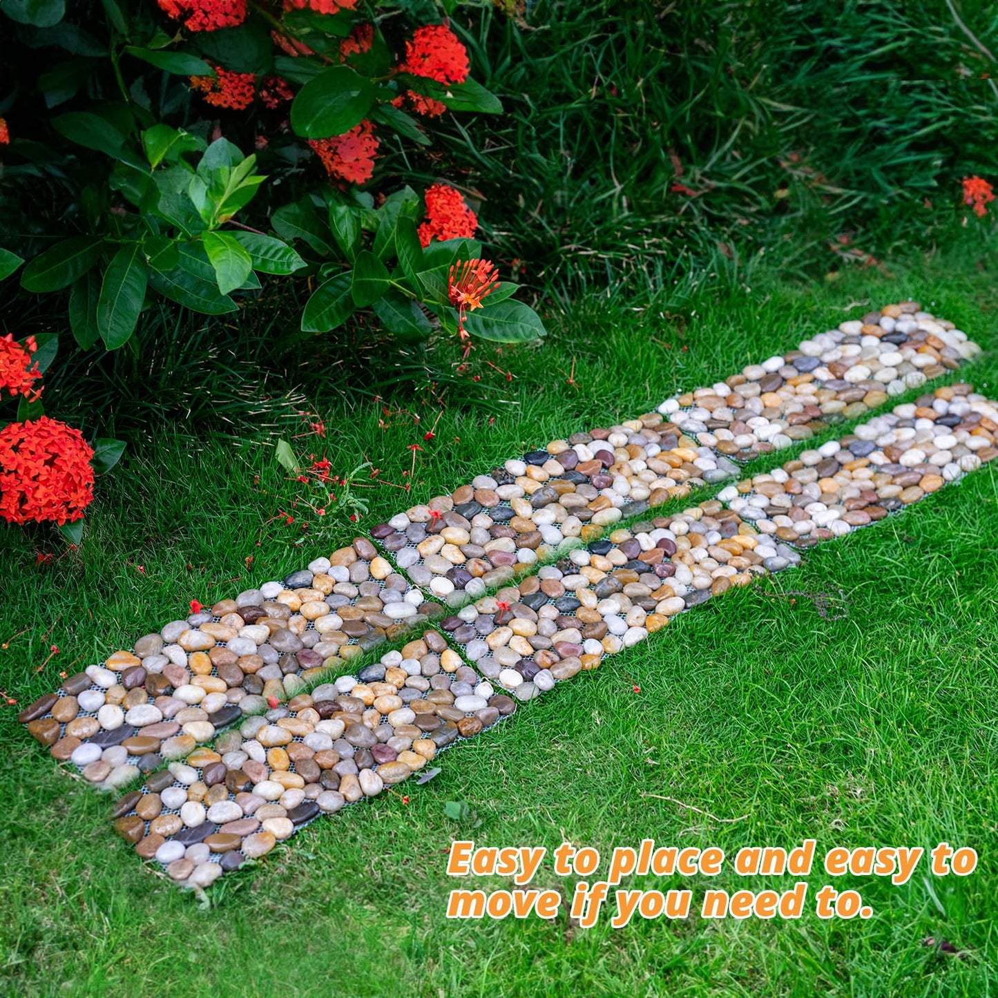 6 Pcs River Rock Stepping Stones, 16" L x 5.5" W Rectangles Natural Outdoor Pavers Pebbles Polished Gravel for Garden Walkway Pathway