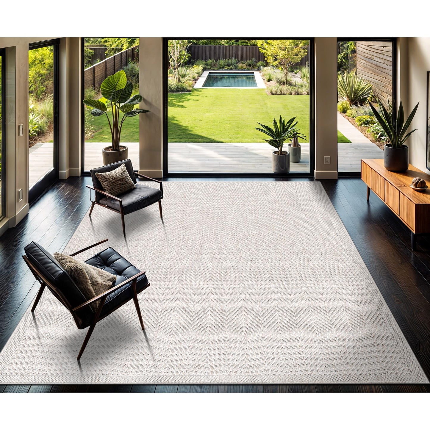 CAMILSON Easy Jute Rug 10x14, Indoor Outdoor Off-White Color Fiber Area Rugs for Living Room and Patio Rug Herringbone Boho Woven Design Easy-Cleaning Washable Outside Carpet Alfombras 10 x 14