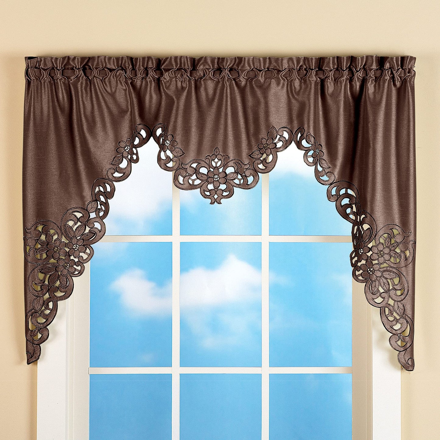 Collections Etc Elegant Scroll Window Valance Chocolate 58" X 36", Chocolate, 58" X 36"