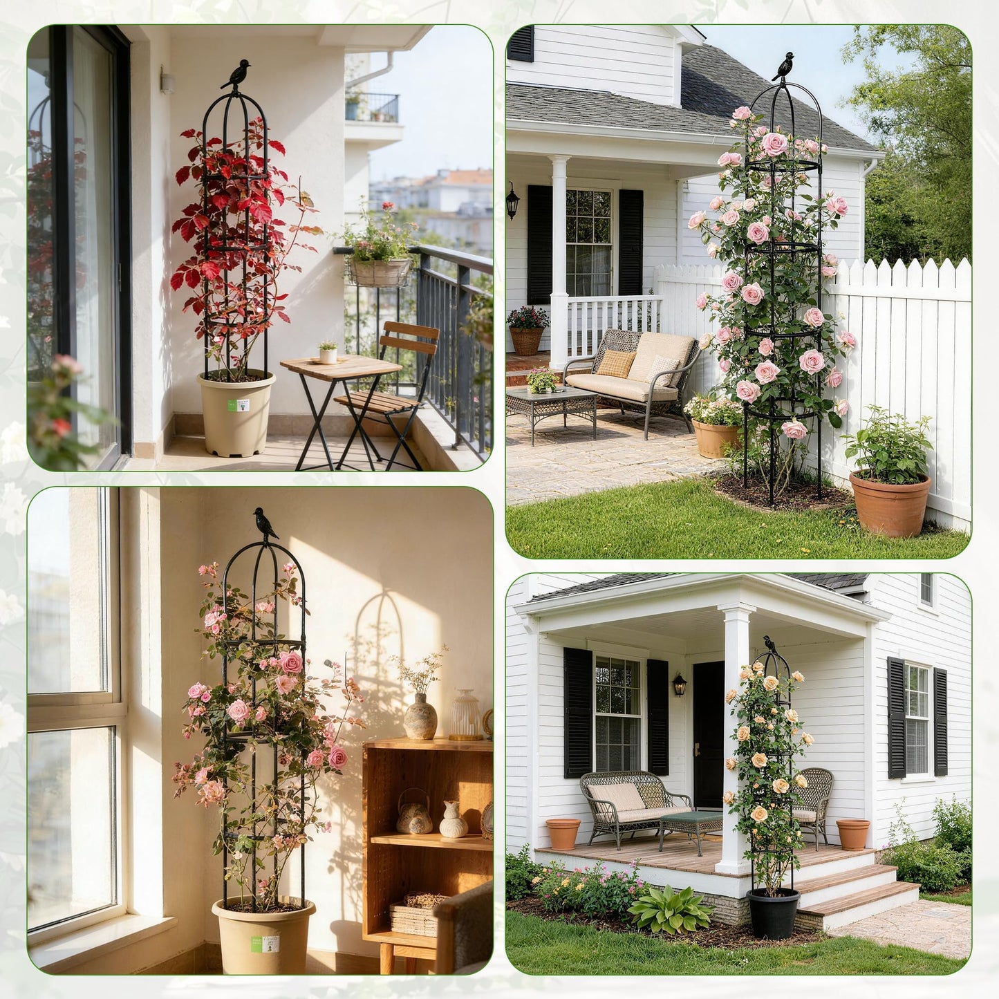6ft Garden Obelisk Trellis for Climbing Plants-Rustproof Metal Pipe with Heavy Duty Plastic Coated, Garden Outdoor Indoor Potted Plant Support for Clematis Vine Jasmine Support (Black)