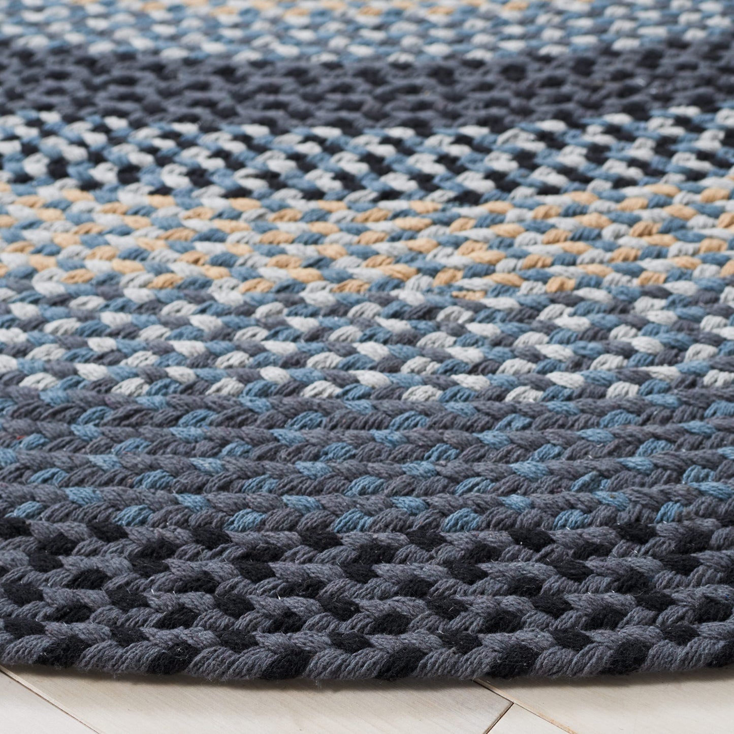 SAFAVIEH Braided Collection Area Rug - 5' x 8' Oval, Dark Grey & Blue, Flat Weave Reversible Cotton Design, Easy Care, Ideal for High Traffic Areas in Living Room, Bedroom (BRD651H)