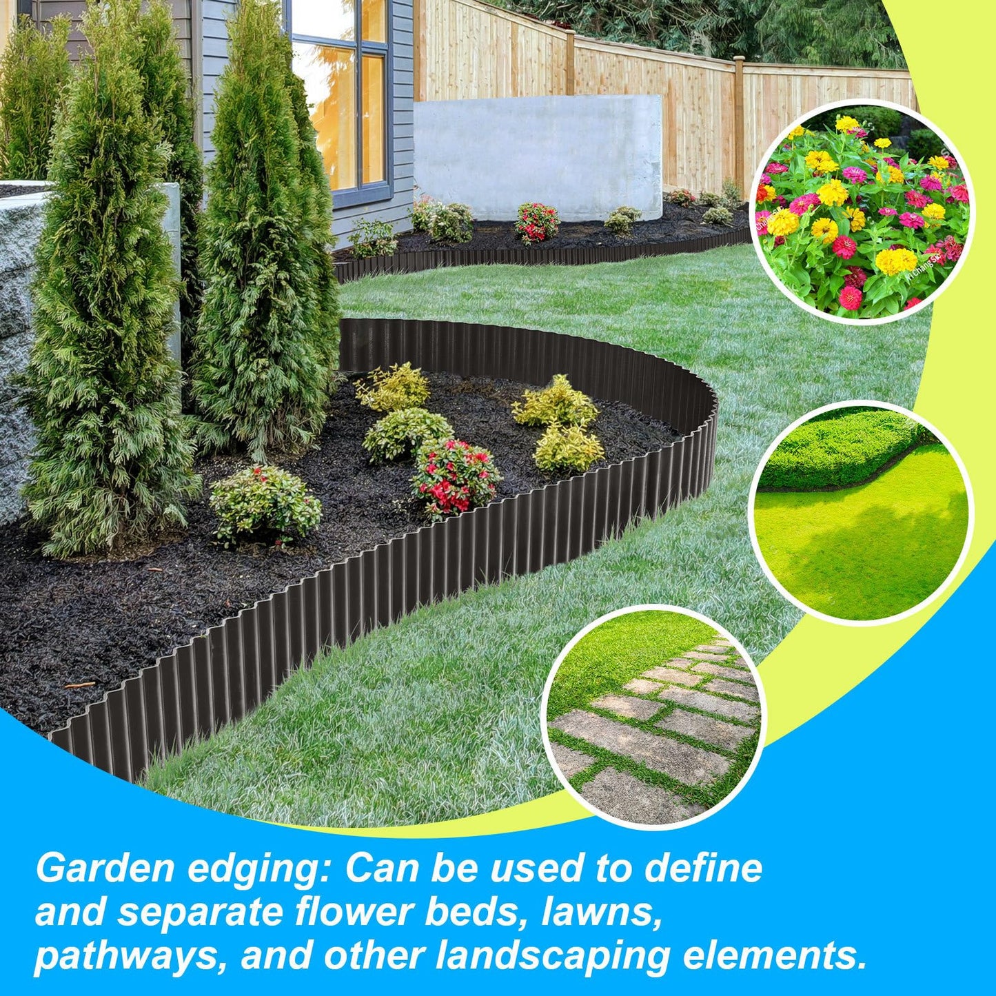 LAVEVE Corrugated Metal Garden Edging 8" x 20Ft, Landscape Edging Border for Lawn, Flower Bed, Garden Fence, Paver Edging (Black)