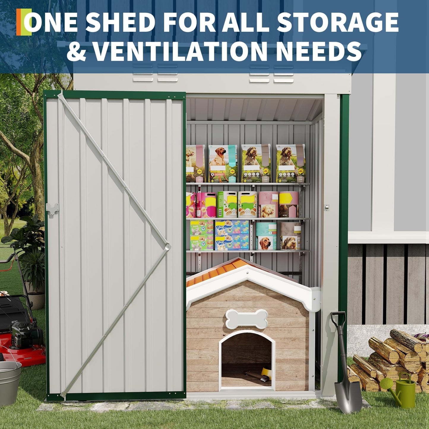 5×3FT Outdoor Metal Storage Shed, Garden Tool Metal Shed with Lockable Doors, Anti-Corrosion Storage House with Sloping Roof for Backyard Garden Patio Lawn