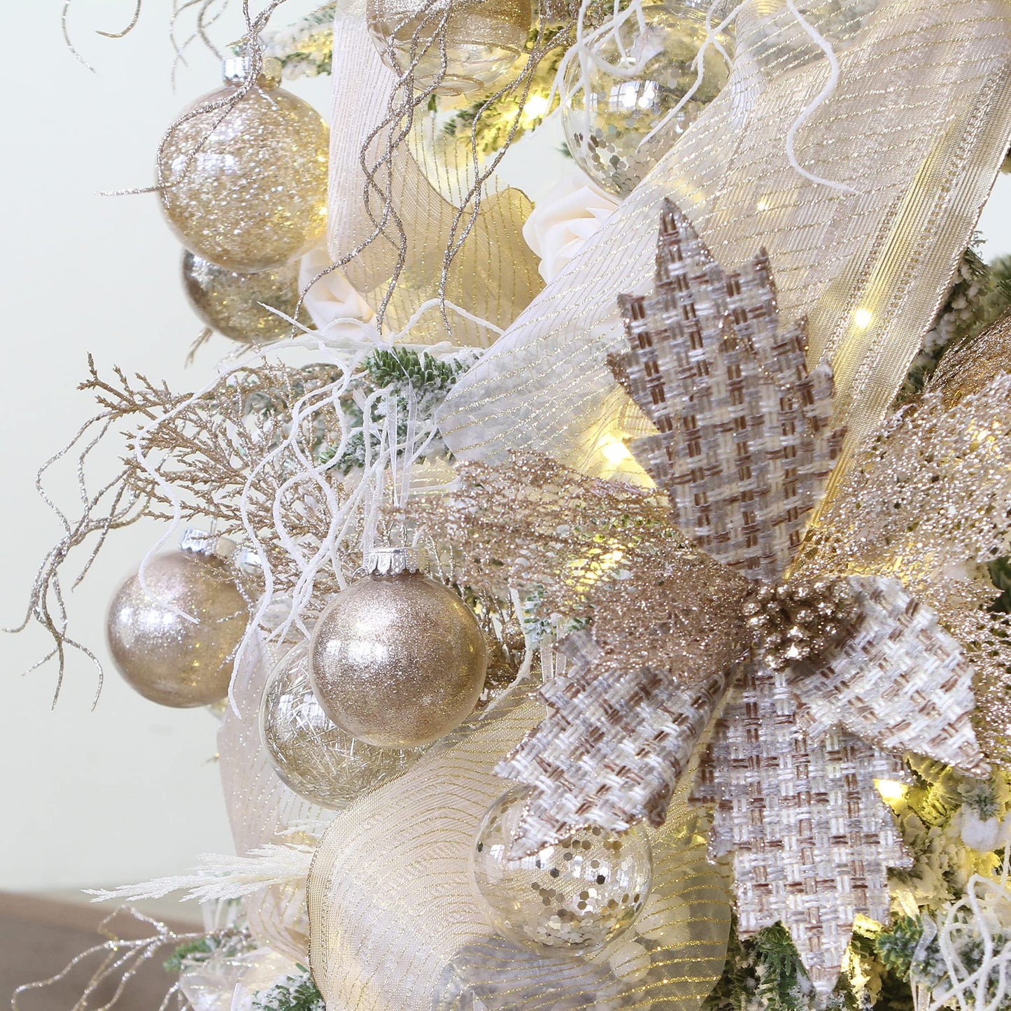 Sea Team 60mm/2.36" Shatterproof Clear Plastic Christmas Tree Ball Ornaments Set, Decorative Hanging Transparent Xmas Baubles with Stuffed Delicate Decorations (30 Counts , Champagne)