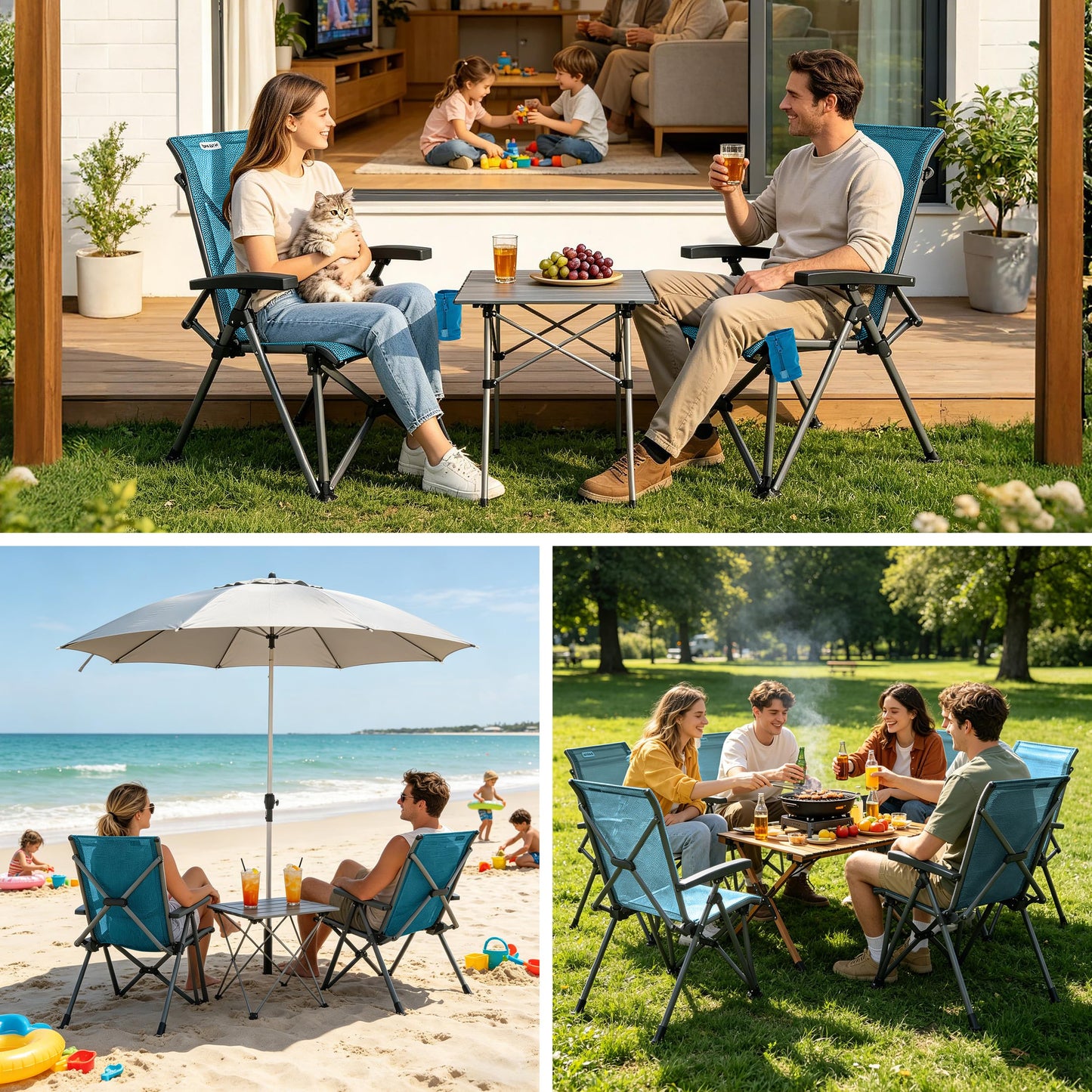 SUNNYFEEL Folding Camping Chair Heavy Duty Ergonomic Chairs Support 500lbs with Adjustable Breathable High Back Support and Cup Holder, Aluminum Frame for Fishing, Camp, Beach, Lawn, RV, Patio
