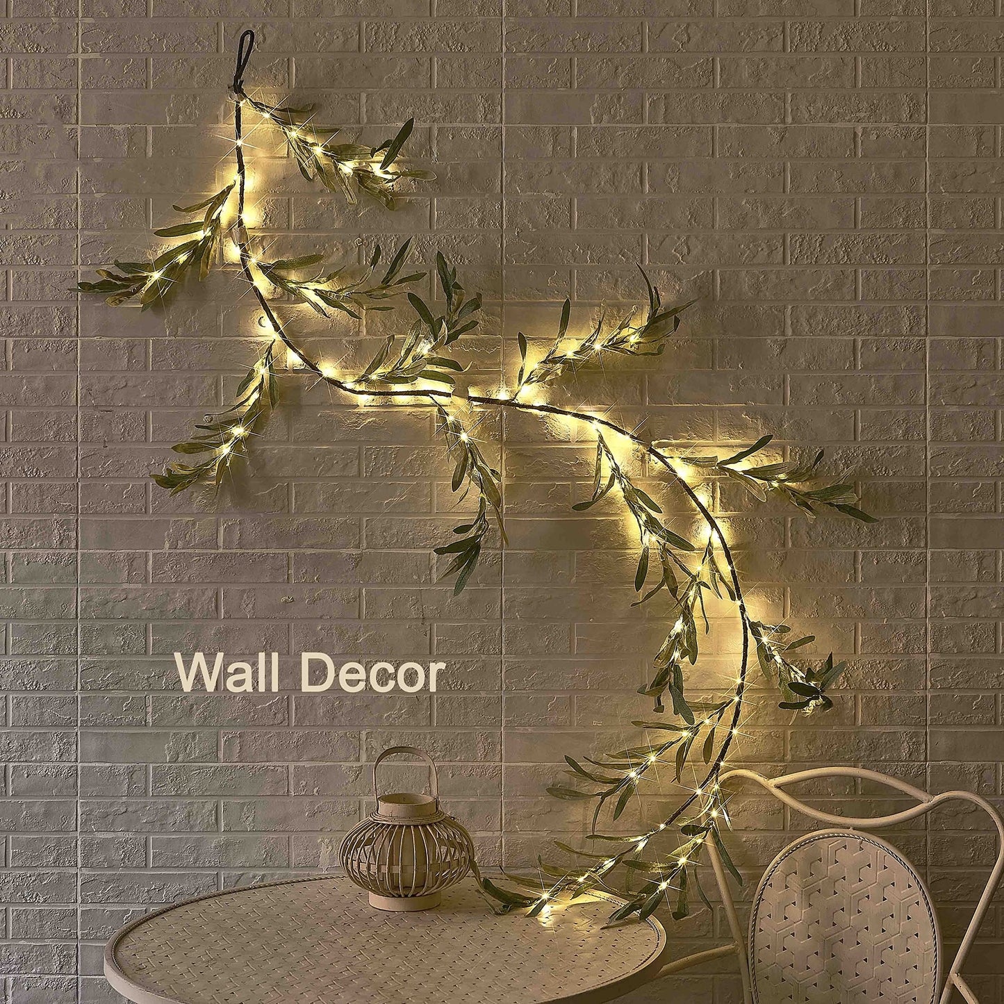 LITBLOOM Lighted Olive Garland Battery Operated with Timer 96 Fairy Lights 6FT, Artificial Greenery Twig Vine Lights for Christmas Spring Fireplace Mantle Decoration Indoor Outdoor