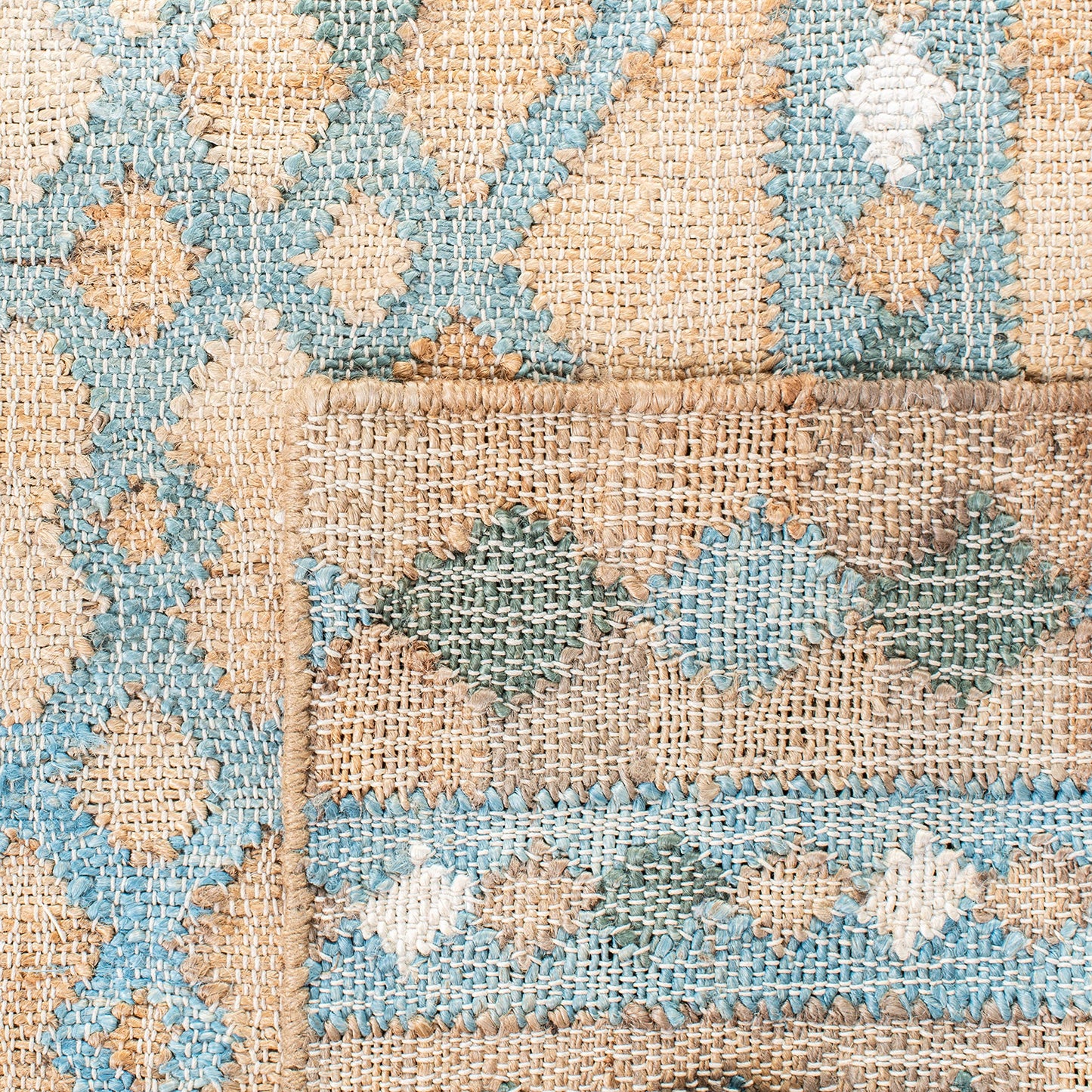 SAFAVIEH Kilim Collection Area Rug - 5' x 8', Natural & Blue, Flat Weave Jute Design, Ideal for High Traffic Areas in Living Room, Bedroom (KLM759M)