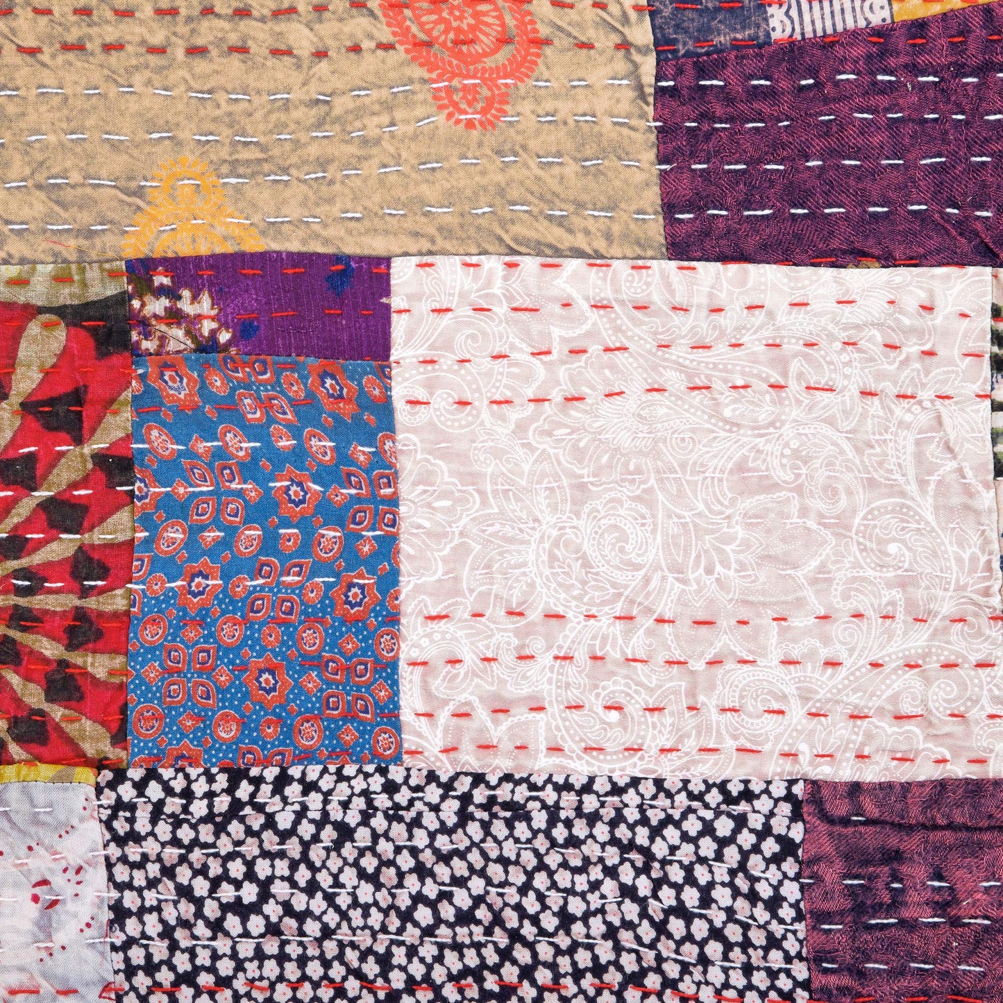Marubhumi Indian Traditional Pure Cotton Patchwork Kantha Quilt, Paisley Print Kantha Quilt Multi Color (Multicolor-1, Twin (60"x 90"))