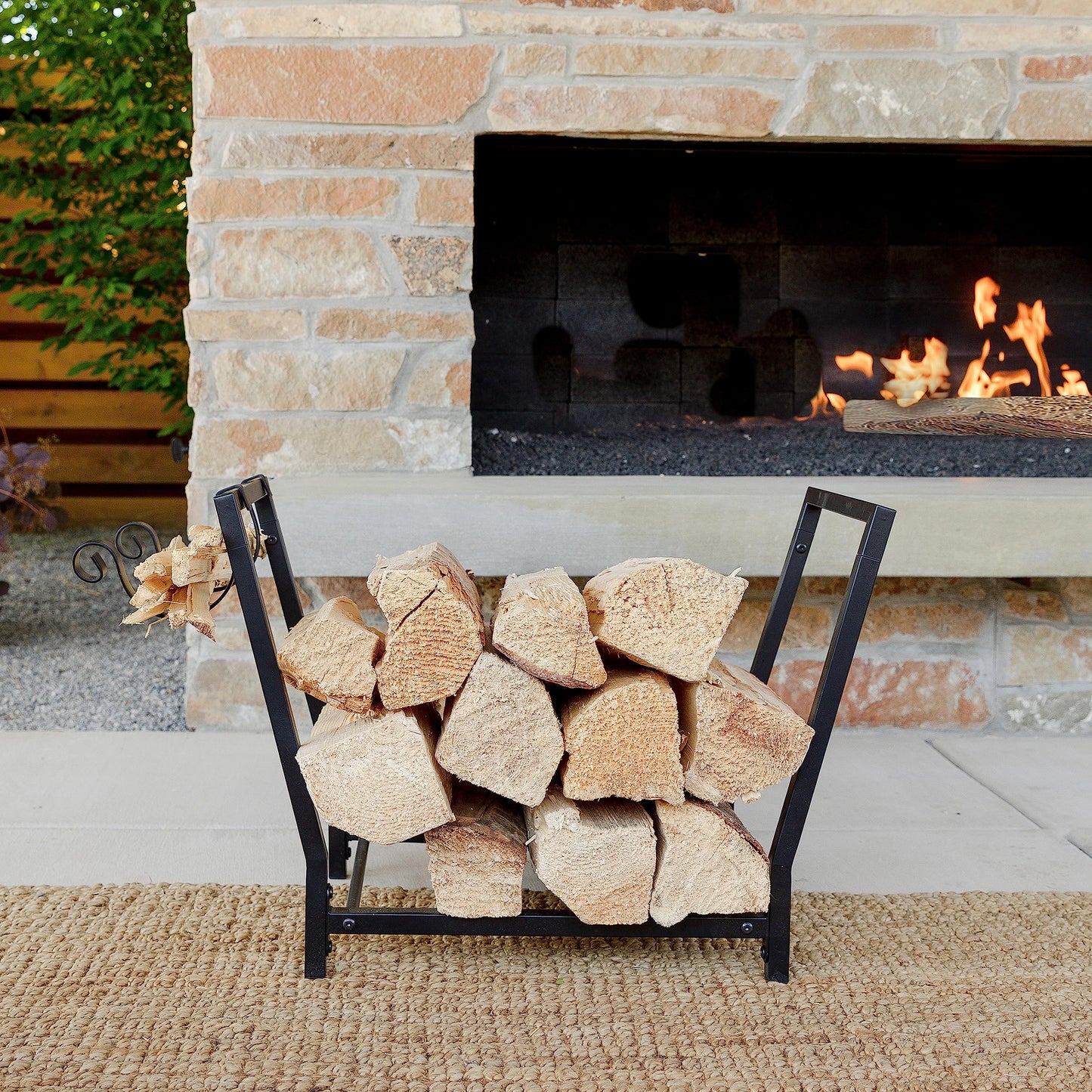 FireProof Pros Firewood Rack Outdoor and Indoor Firewood Storage with Kindling Hooks. 25.6in