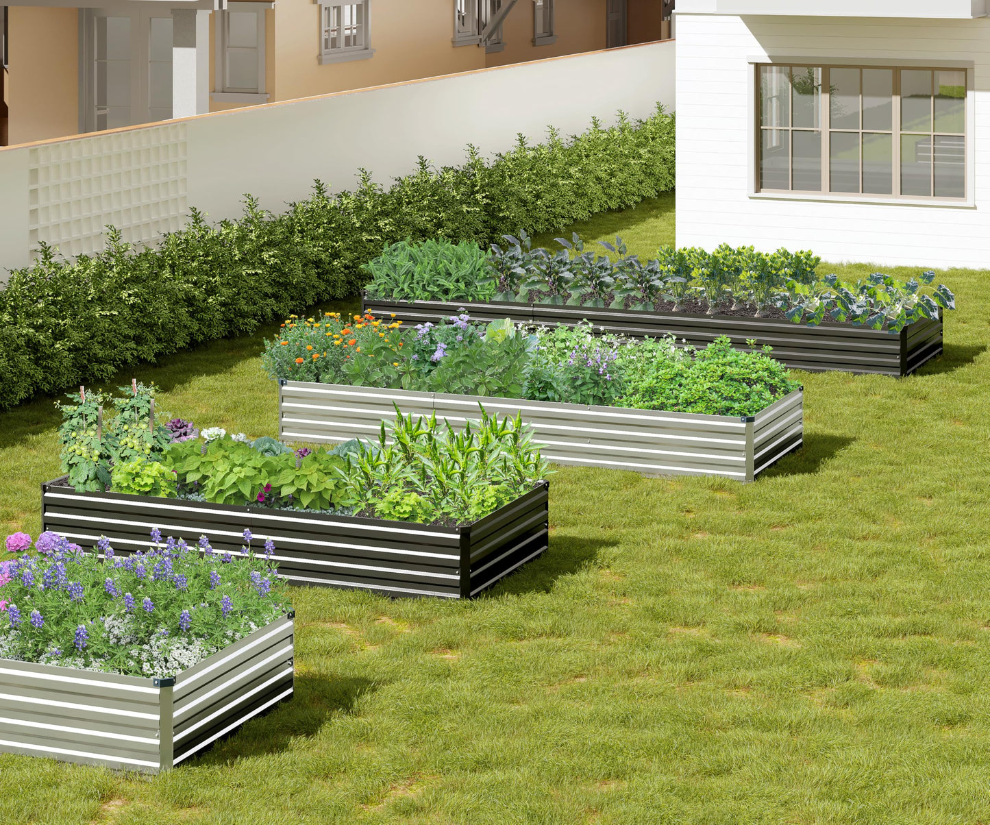 Easllre 2PCS 6x3x1ft Galvanized Raised Garden Bed,Outdoor Planter Box Metal Patio Kit Planting Bed for Vegetables Flowers Herb,Black