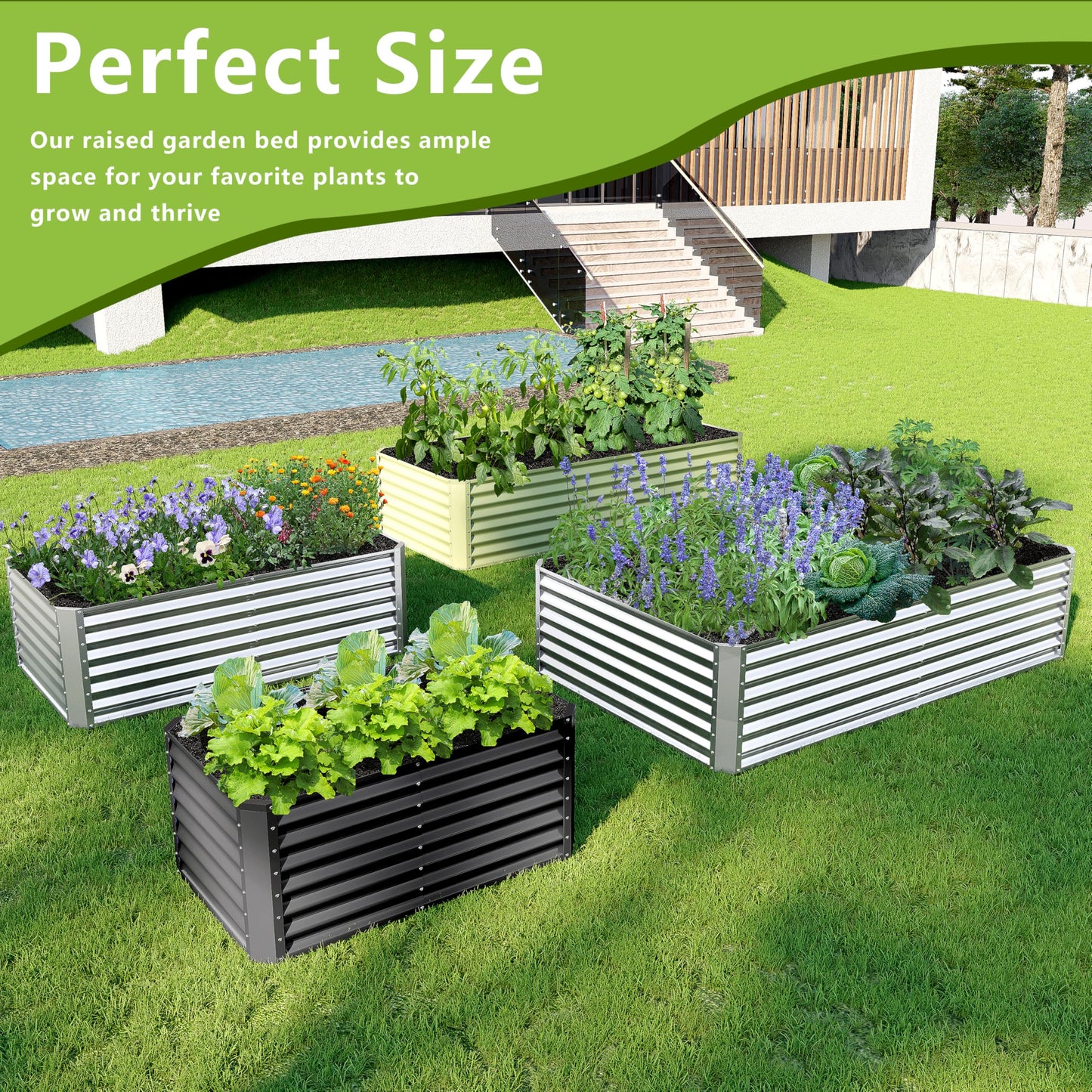 Ayen Guard 8x2x2FT Galvanized Raised Garden Bed,Galvanized Planter Boxes Outdoor, Large Metal Raised Garden Beds for Vegetables-Green