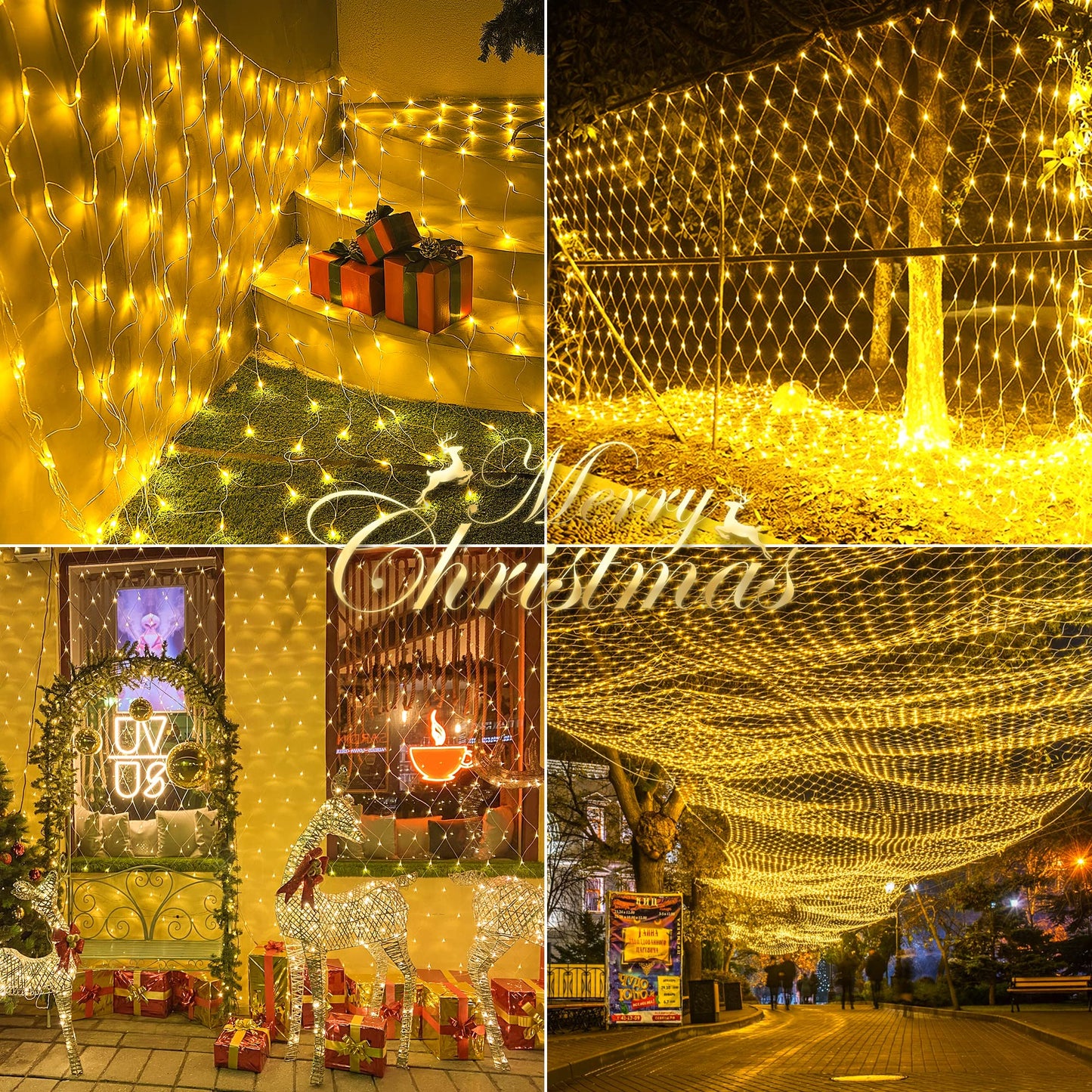 HEYFUNi Net Mesh Waterproof String Lights,360LED 13ft x 5ft Christmas Net Lights, 8 Modes,Connectable for Indoor Outdoor, Curtain,Garden,Christmas Tree, Bush, Party, Holiday, Wall Decor (Warm White)