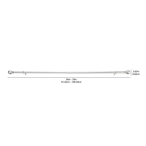 Amazon Basics Sturdy Adjustable Curtain Rod for Windows with Round Finials, Easy Installation, 1-Inch Rod, 36" to 72", Nickel, 1-Pack