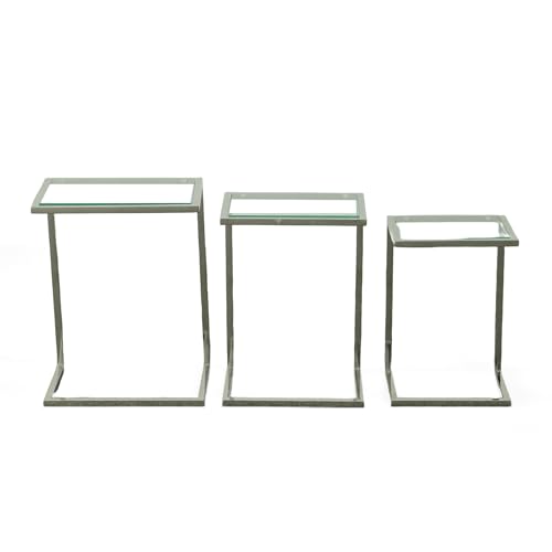 Carolina Classic Addison Powder Coated Metal Frame Nesting Table Set in Chrome