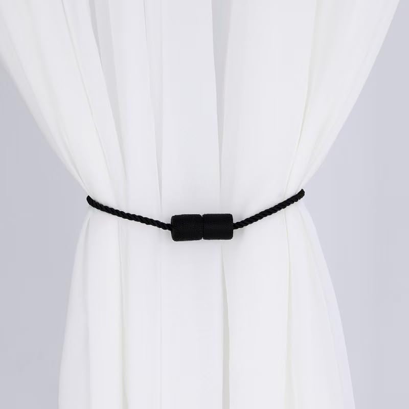 2 Pack Magnetic Curtain Tiebacks Modern Handmade Rope Curtain Tie Backs Decorative Drapes Holdbacks for Home Outdoor Bedroom Decorative Curtain (Black)