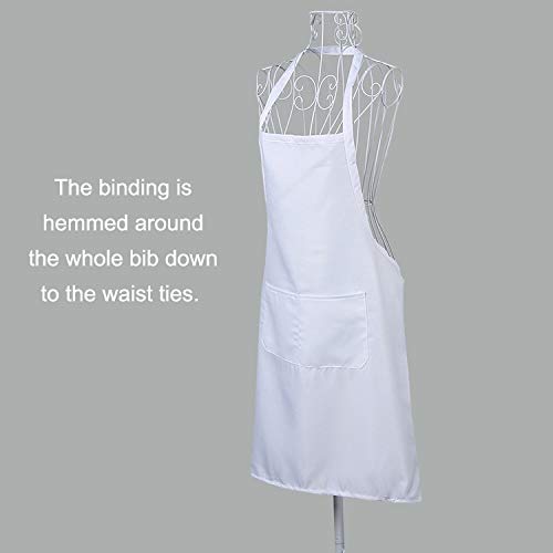 Hi loyaya 2 Pack White Apron and Chef hat, Cooking Kitchen Bib Aprons for Women Men Chef with Pockets for BBQ Grilling Baking (2, White)