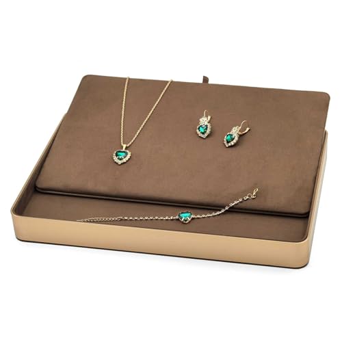 KOLOKAL Metal Jewelry Tray, Valet Tray, Bedside Table and Desktop Organizer. It is Stackable and can be Used to Display Watches, Rings, Earrings and Bracelets（Brown）