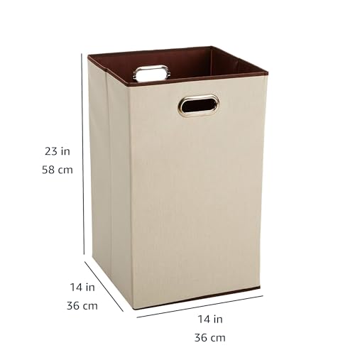 Amazon Basics Rectangular Foldable Laundry Basket Hamper, Beige/Brown