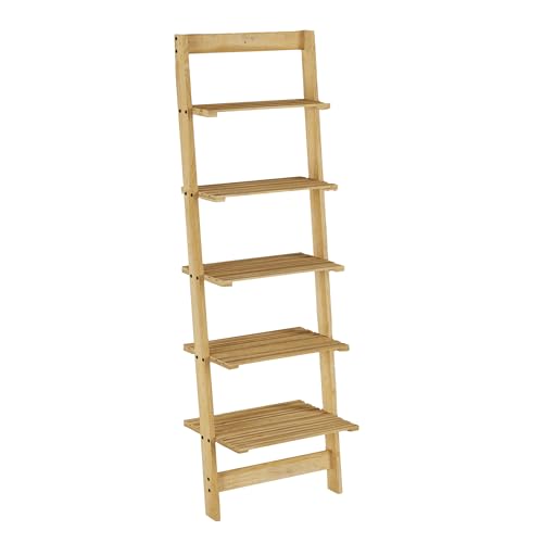 Lavish Home 5-Tier Ladder Shelf - 50-Inch Narrow Leaning Bookshelf - Wooden Bookcase for Living Room, Bathroom, Kitchen, Office, or Bedroom Furniture (Oak)