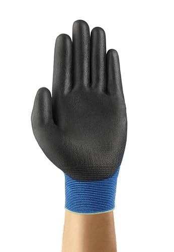 Ansell HyFlex 11-618 Ultra-Thin Industrial Safety Work Gloves for Auto, Machinery, Equipment, Fabrication - Size 9, Blue/Black (Pack of 12)