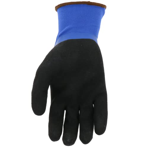 Mud Cobalt Blue H2O Double Dipped Full Latex Coated Palm Garden Work Gloves, Waterproof, Durable, Micro Surface Palm, Cobalt Blue/Black, Large, (SM7186B/L)