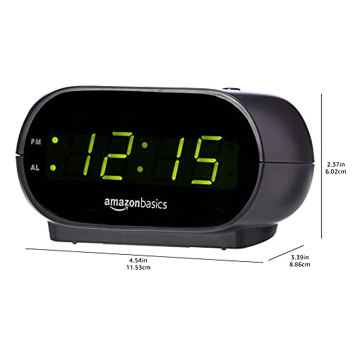 Amazon Basics Small Digital Oval Alarm Clock with LED Display, Nightlight, Snooze Function & Battery Backup, Black, 4.5 x 3.5 x 2.4 Inches