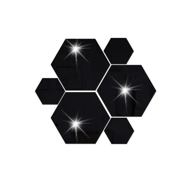 10PCS 3D Acrylic Mirror Wall Stickers Self-Adhesive Waterproof Mirror Decal Bedroom Living Room Hexagon Background Decoration,Black XS