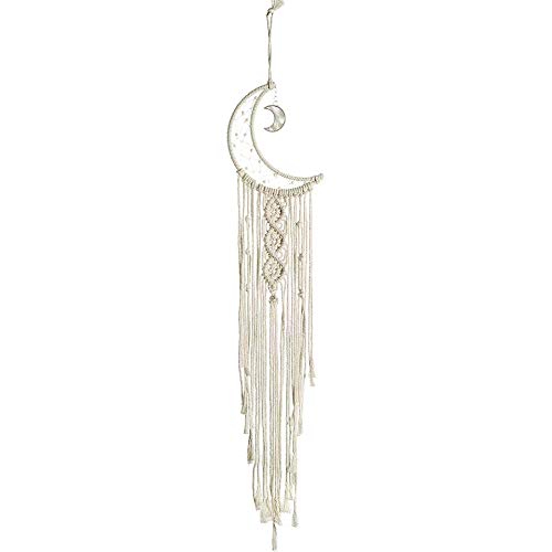 MOONFLY Dream Catcher with Handmade Moon Star Design Woven Cotton Dream Catchers Boho Macrame Wall Hanging Home Decoration Ornament Craft Gift (White Moon)