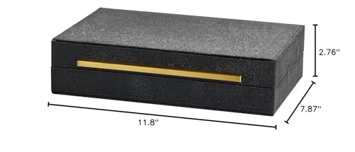 Kingflux Black Shagreen Leather Decorative Box, Storage Box Jewelry Organizer, Woment&Men's Accessory Organizer With Matt Golden Stainless Steel Handle (Black)