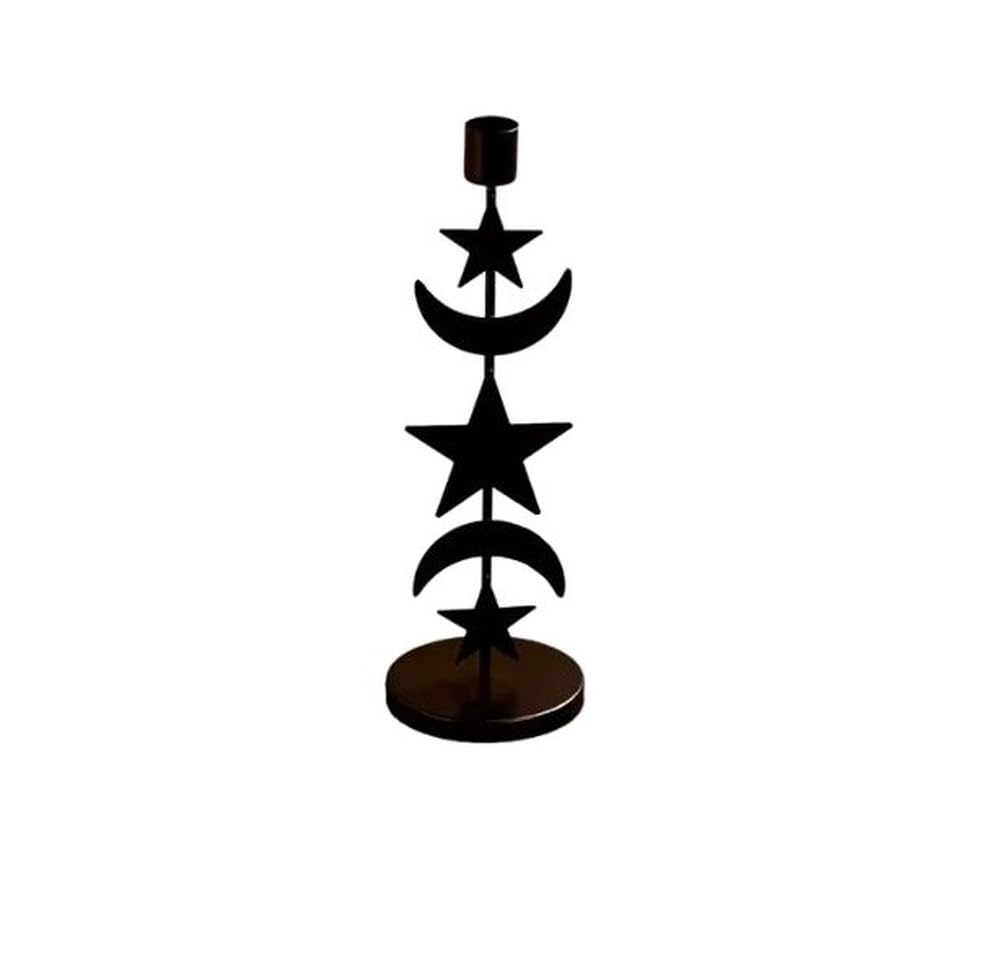Metal Moon Star Candle Holder - 11 Inch Black Taper Candlestick Holder for Table Centerpiece - Modern Celestial Decorative Candle Stand for Mantel, Dining Room or Boho Home Decor (1 Pack)