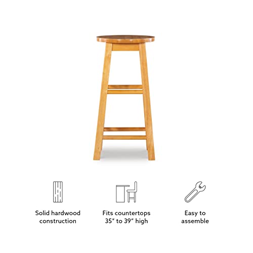 Linon Natural Barstool with Round Seat, 24-Inch
